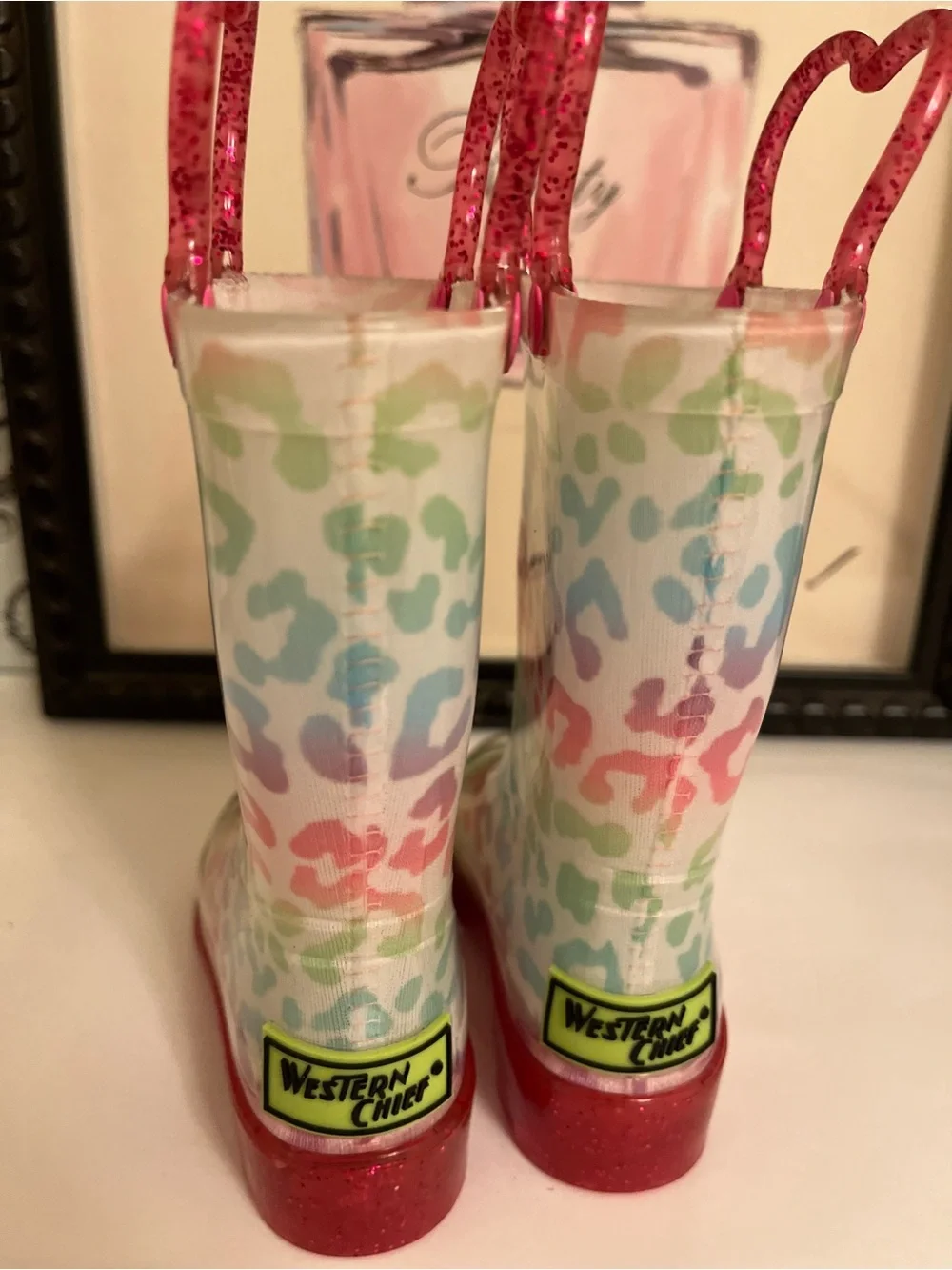NWOT Western Chief Kids Pastel Rainbow Leopard Rain Boots - Size 5